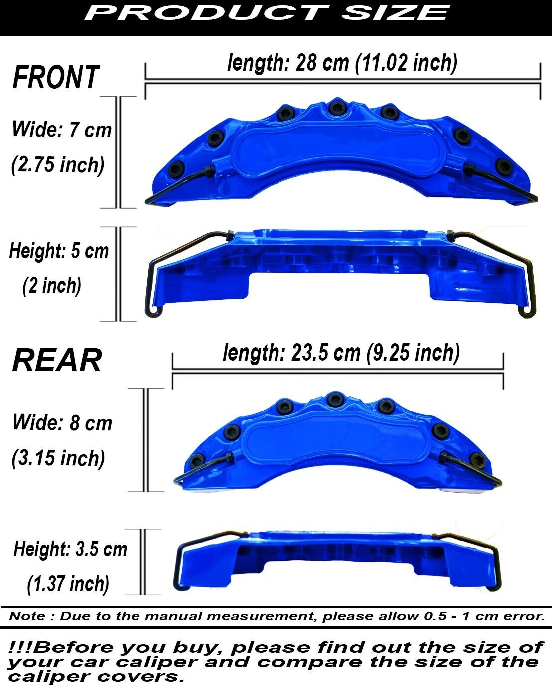 Car Brake Black Caliper Cover Universal 4 pcs Set